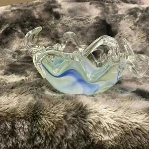 Gorgeous green and  blue glass blown dish